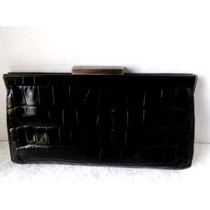 Dana Buchman Women Black Underarm Leather Crocodile-Embossed Bag
